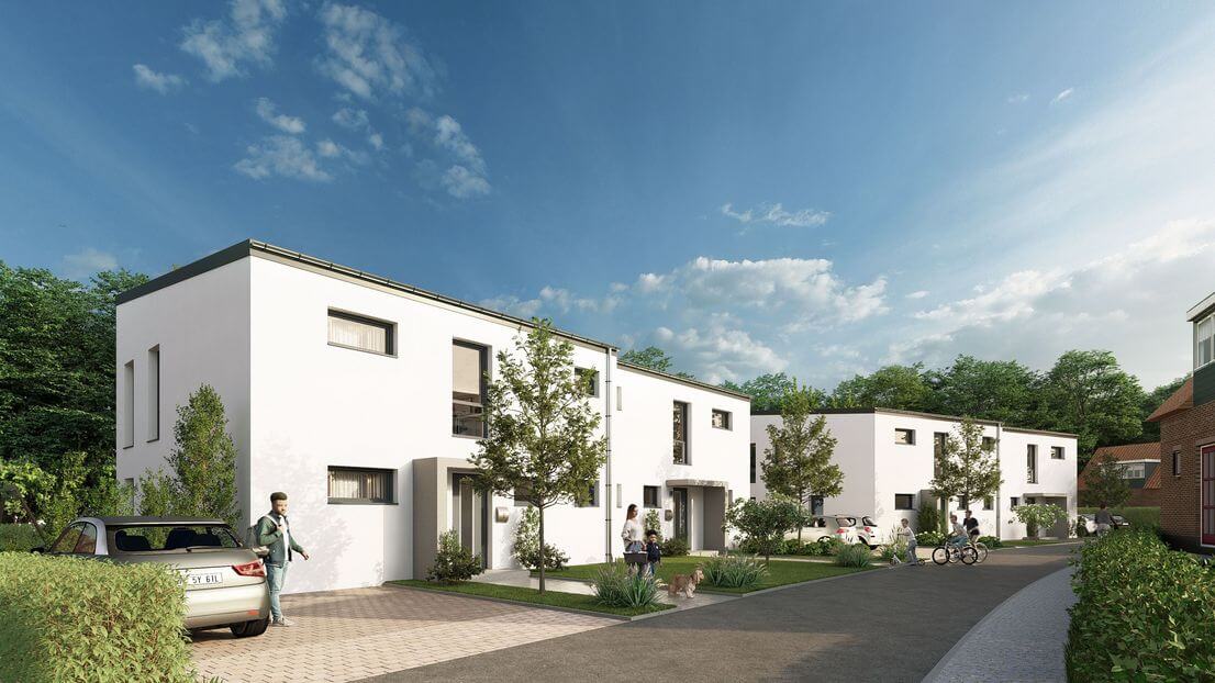 Straßenansicht der Doppelhaushälften